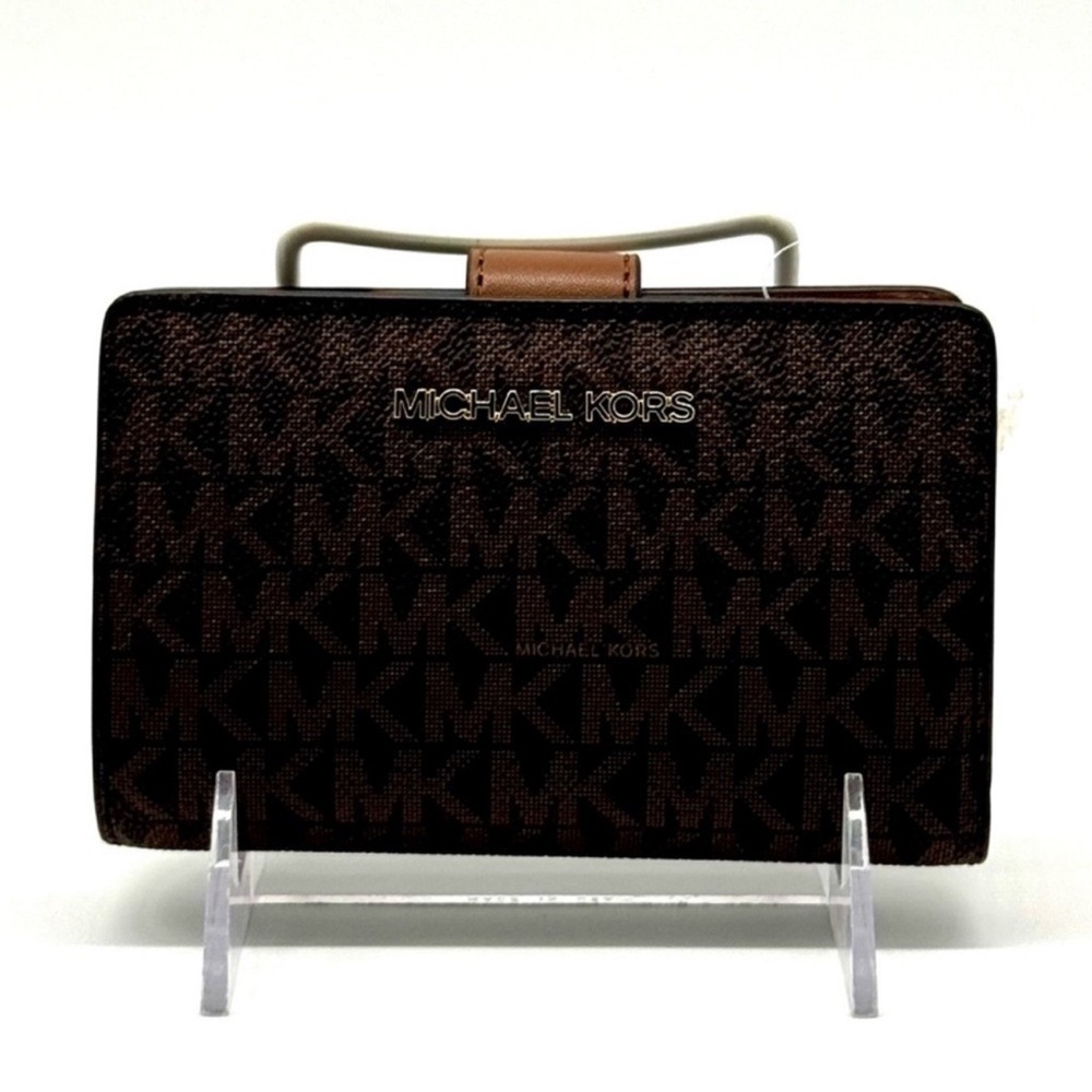 Michael Kors Medium Jet Set Travel Zip Chain Bifold Wallet - Brown Signature